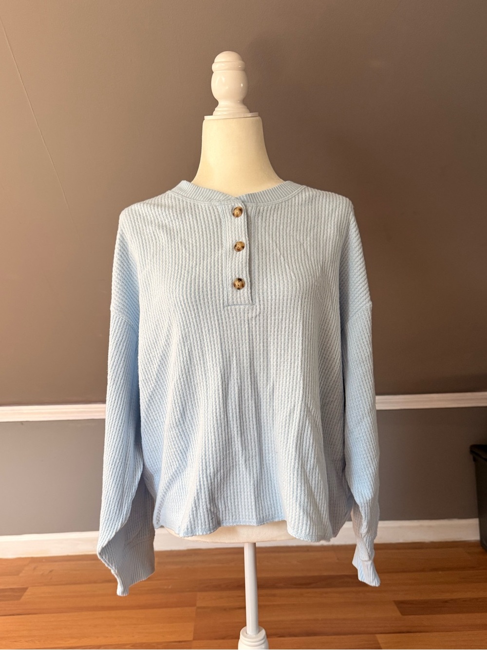 Old Navy Light Blue Waffle Henley Pullover